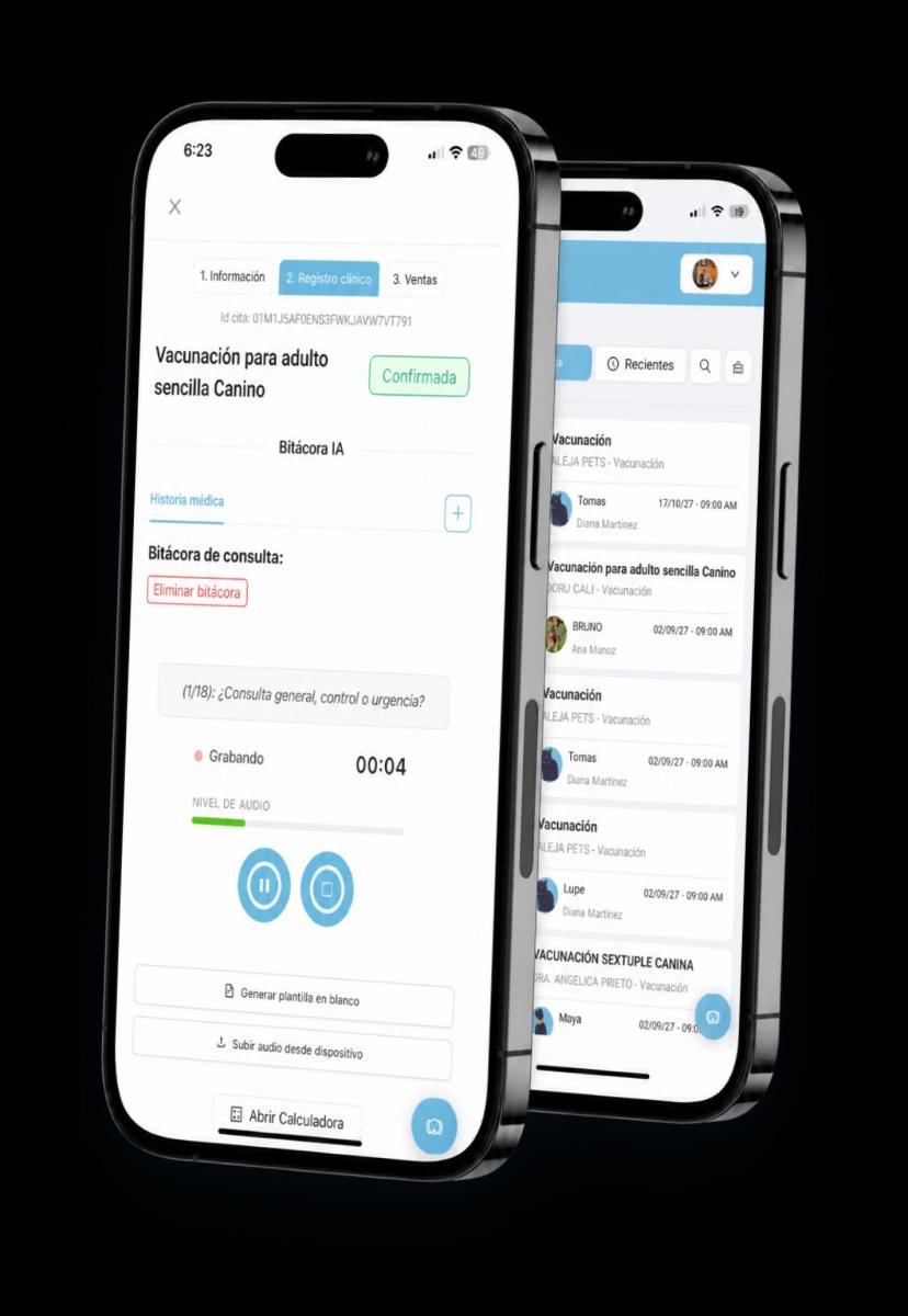 App de Doru mostrando la bitácora de consulta y la agenda del día